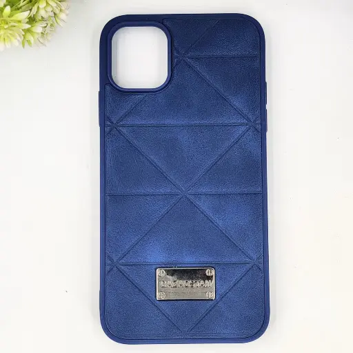 [PO56BIPXIMAX-4-17] iPhone 11 Pro Max QAZAQSTAN 3D Lining Pattern Premium Leather Back Case (Navy Blue)
