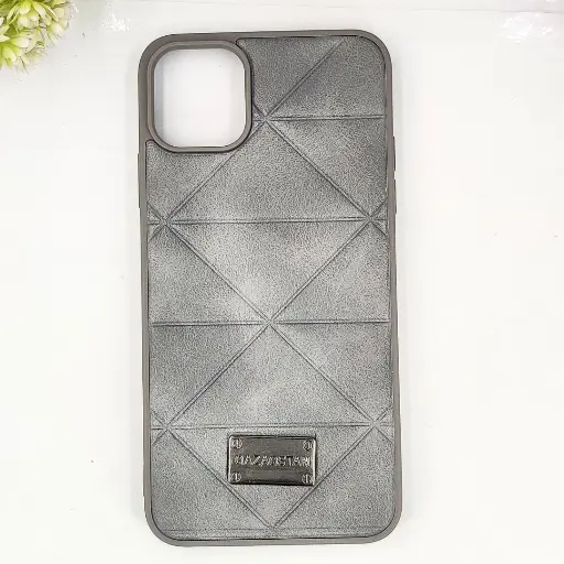 [PO56BIPXIMAX-4-9] iPhone 11 Pro Max QAZAQSTAN 3D Lining Pattern Premium Leather Back Case (Gray)