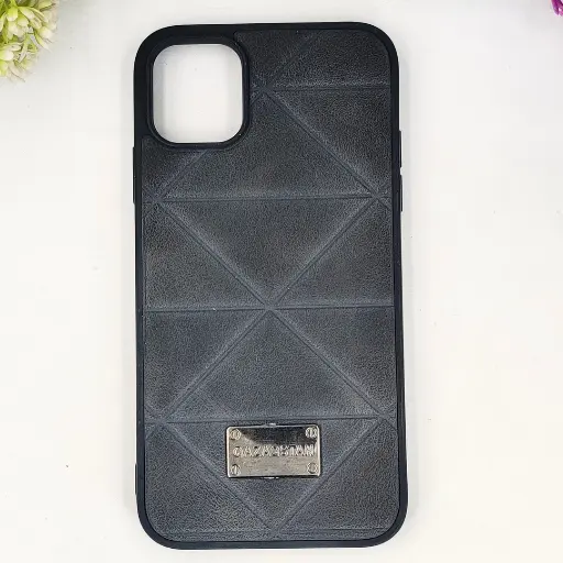 [PO56BIPXIR-4-2]  iPhone 11 QAZAQSTAN 3D Lining Pattern Premium Leather Back Case (Black)