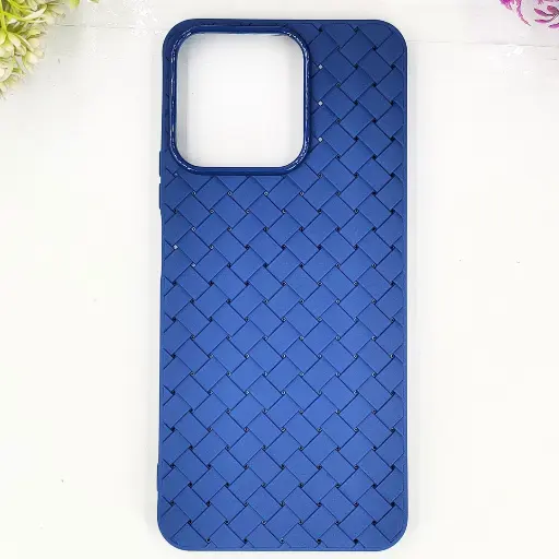 [PO14BHUHNX7C-52-17] Huawei Honor X7C Woven With Leather Feel Soft Silicone Back Case (Navy Blue)