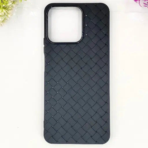 [PO14BHUHNX7C-52-2] Huawei Honor X7C Woven With Leather Feel Soft Silicone Back Case (Black)