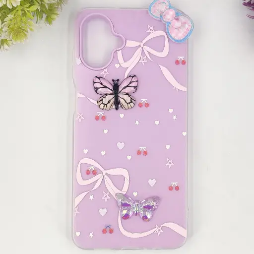 [PO34BSA07-3-29] Samsung Galaxy A07 Soft Silicone Fancy Flowers And Butterfly design Mobile Back Case (Light Purple)