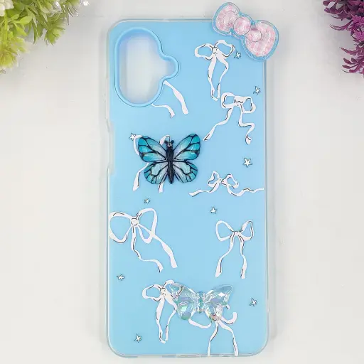 [PO34BSA07-3-16] Samsung Galaxy A07 Soft Silicone Fancy Flowers And Butterfly design Mobile Back Case (Sky-Blue)