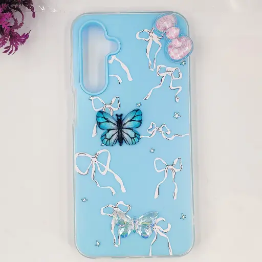 [PO34BSA16-3-16] Samsung Galaxy A16 Soft Silicone Fancy Flowers And Butterfly design Mobile Back Case (Sky-Blue)