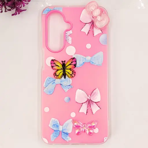 [PO34BSA17-3-10] Samsung Galaxy A17 4G|5G Soft Silicone Fancy Flowers And Butterfly design Mobile Back Case (Pink)