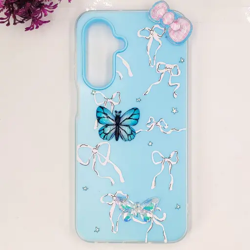 [PO34BSA17-3-16] Samsung Galaxy A17 4G|5G Soft Silicone Fancy Flowers And Butterfly design Mobile Back Case (Sky-Blue)
