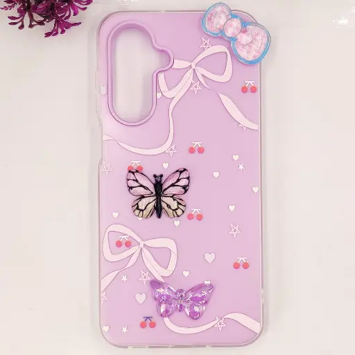 [PO34BSA17-3-29] Samsung Galaxy A17 4G|5G Soft Silicone Fancy Flowers And Butterfly design Mobile Back Case (Light Purple)