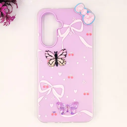 [PO34BSA56-3-29] Samsung Galaxy A36|56 5G Soft Silicone Fancy Flowers And Butterfly design Mobile Back Case (Light Purple) 