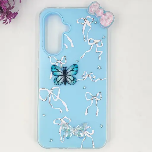 [PO34BSA56-3-16] Samsung Galaxy A36|56 5G Soft Silicone Fancy Flowers And Butterfly design Mobile Back Case (Sky-Blue)