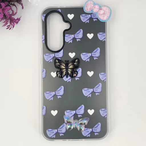 [PO34BSA56-3-9] Samsung Galaxy A36|56 5G Soft Silicone Fancy Flowers And Butterfly design Mobile Back Case (Gray)