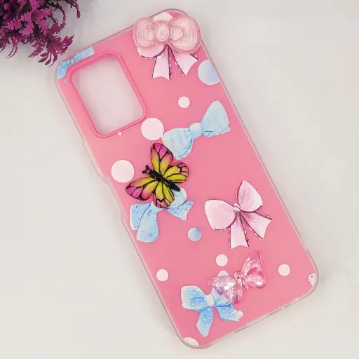 [PO34BVIY33S-3-10] Vivo Y33s|Y33T|Y21T|Y21s Soft Silicone Fancy Flowers And Butterfly design Mobile Back Case (Pink)