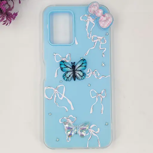 [PO34BVIY33S-3-16] Vivo Y33s|Y33T|Y21T|Y21s Soft Silicone Fancy Flowers And Butterfly design Mobile Back Case (Sky-Blue)