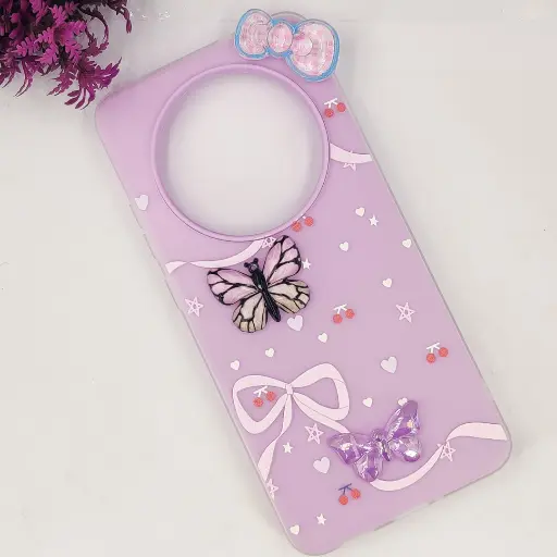 [PO34BMIA3-3-29] Xaiomi Redmi A3|A3X Soft Silicone Fancy Flowers And Butterfly design Mobile Back Case (Light Purple)