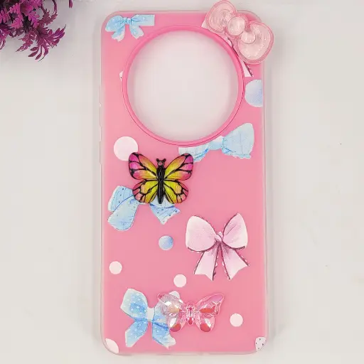 [PO34BMI14C-3-10] Xaiomi Redmi 14C|Poco C75 Soft Silicone Fancy Flowers And Butterfly design Mobile Back Case (Pink)