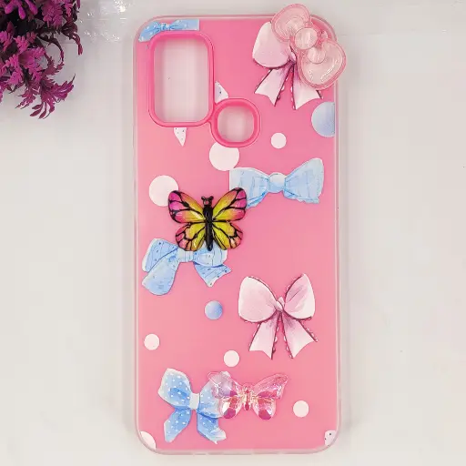 [PO34BIHOT10PY-3-10] Infinix Hot 10 Play|Hot 11 Play Soft Silicone Fancy Flowers And Butterfly design Mobile Back Case (Pink) 