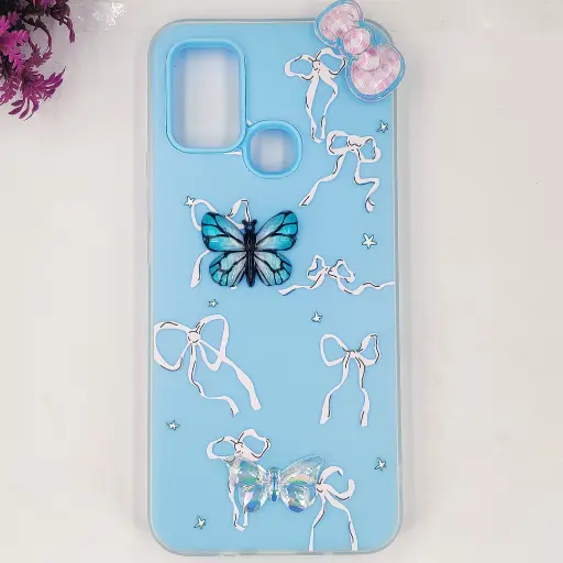 [PO34BIHOT10PY-3-16] Infinix Hot 10 Play|Hot 11 Play Soft Silicone Fancy Flowers And Butterfly design Mobile Back Case (Sky-Blue)