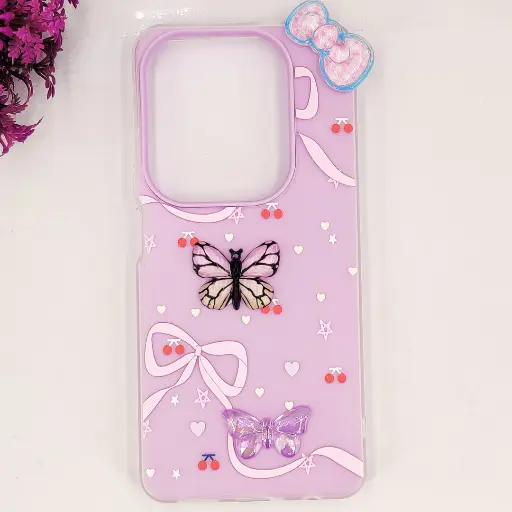 [PO34BIHOT40PR-3-29] Infinix HOT 40|40 Pro|Spark 20 Pro Soft Silicone Fancy Flowers And Butterfly design Mobile Back Case (Light Purple) 