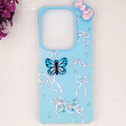 [PO34BIHOT40PR-3-16] Infinix HOT 40|40 Pro|Spark 20 Pro Soft Silicone Fancy Flowers And Butterfly design Mobile Back Case (Sky-Blue)