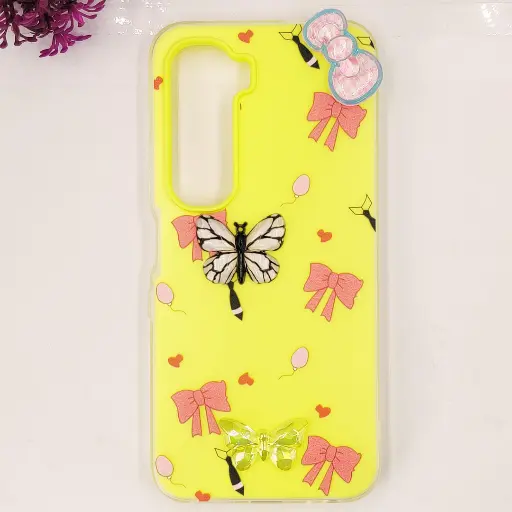 [PO34BIHOT60-3-6] Infinix HOT 60 4G|Hot 60i 4G Soft Silicone Fancy Flowers And Butterfly design Mobile Back Case (Yellow)
