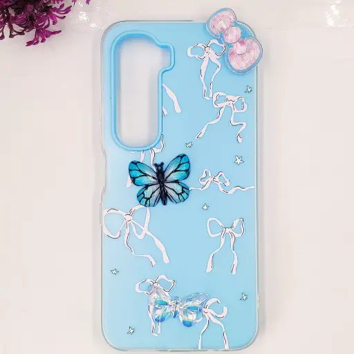 [PO34BIHOT60-3-16] Infinix HOT 60 4G|Hot 60i 4G Soft Silicone Fancy Flowers And Butterfly design Mobile Back Case (Sky-Blue)