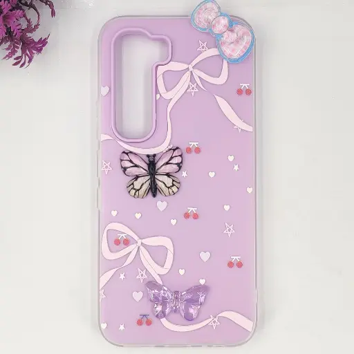 [PO34BIHOT60PR-3-29] Infinix HOT 60 Pro 4G Soft Silicone Fancy Flowers And Butterfly design Mobile Back Case (Light Purple) 