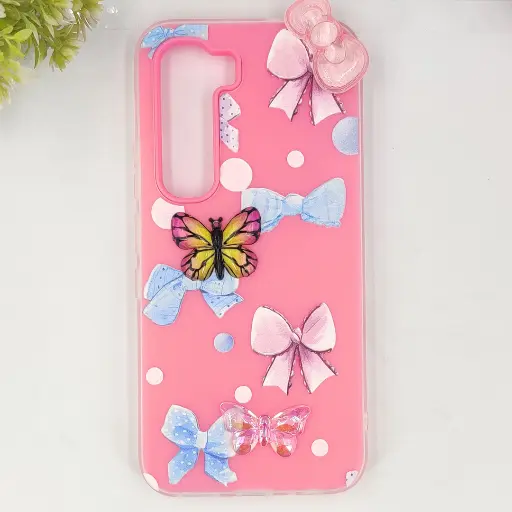 [PO34BIHOT60PR-3-10] Infinix HOT 60 Pro 4G Soft Silicone Fancy Flowers And Butterfly design Mobile Back Case (Pink)