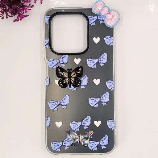 [PO34BISMRT9-3-9] Infinix Hot 50i|Smart 9|Smart 9 4G Soft Silicone Fancy Flowers And Butterfly design Mobile Back Case (Gray) 