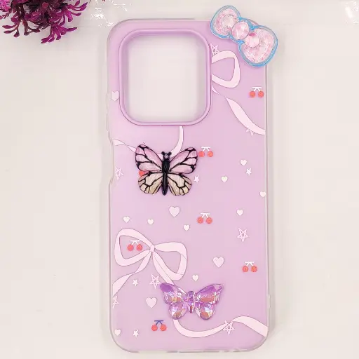 [PO34BISMRT9-3-29] Infinix Hot 50i|Smart 9|Smart 9 4G Soft Silicone Fancy Flowers And Butterfly design Mobile Back Case (Light Purple)