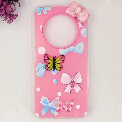[PO34BTSPRK30C-3-10] Tecno Spark 30C 4G Soft Silicone Fancy Flowers And Butterfly design Mobile Back Case (Pink)