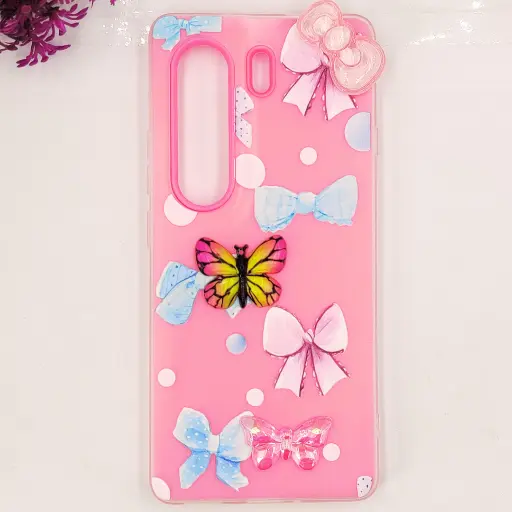 [PO34BTCMN40PR-3-10] Tecno Camon 40 Pro 4G Soft Silicone Fancy Flowers And Butterfly design Mobile Back Case (Pink)