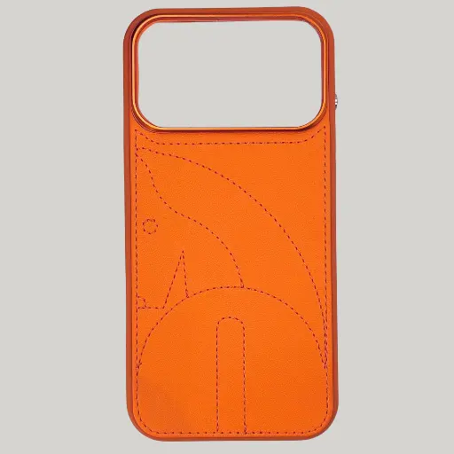 [PO58BIP17PMAX-33-45] iPhone 17 Pro Max Soft Silicone With Skin Feel Leather Texture Mobile Back Case (Cosmic Orange)