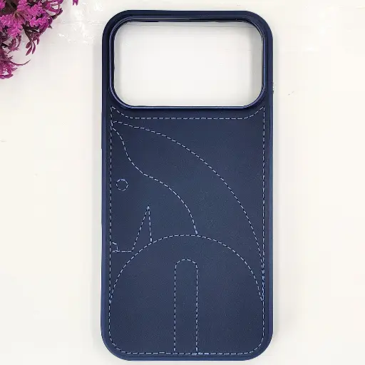 [PO58BIP17PMAX-33-17] iPhone 17 Pro Max Soft Silicone With Skin Feel Leather Texture Mobile Back Case (Navy Blue)
