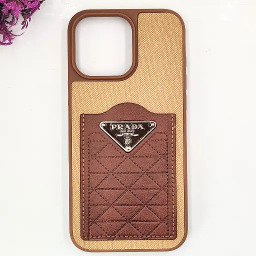 [PO56BIP16PMAX-10-42] iPhone 16 Pro Max 3D PRADA Logo With Card Holder Back Case (Desert Titanium)