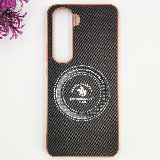 [PO4BVIY400-19-13] Vivo Y400 4G|5G 3D Polo Leather Carbon Fiber Texture With Magsafe Wireless Charging Compatible Back Case (Brown)