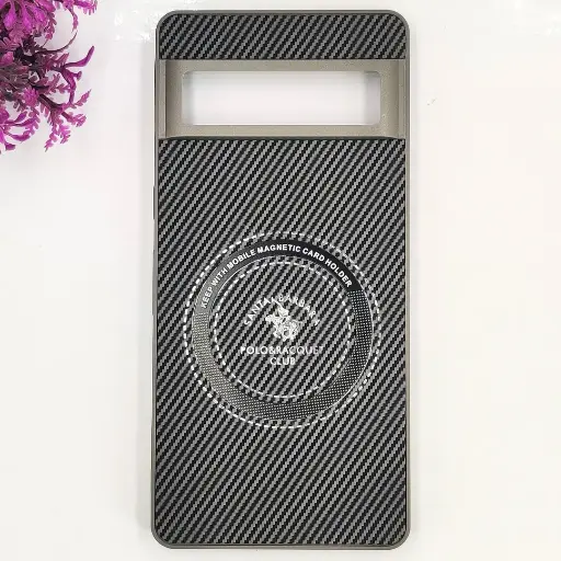 [PO4BGPXL7PR-19-9] Google Pixel 7 Pro 3D Polo Leather Carbon Fiber Texture With Magsafe Wireless Charging Compatible Back Case (Gray)