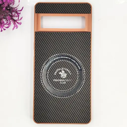 [PO4BGPXL7PR-19-13] Google Pixel 7 Pro 3D Polo Leather Carbon Fiber Texture With Magsafe Wireless Charging Compatible Back Case (Brown)