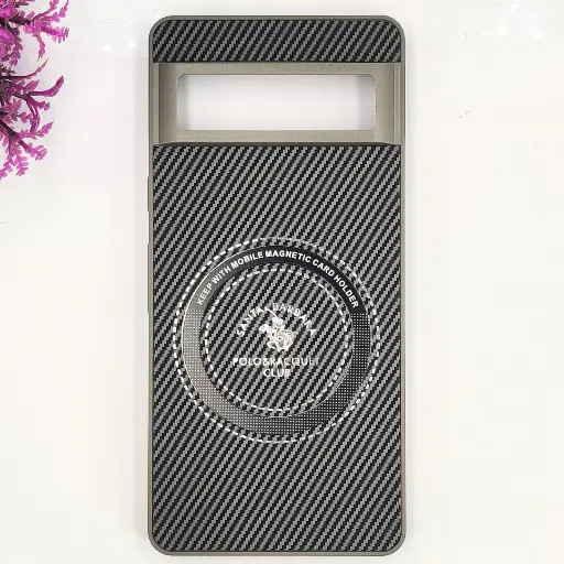 [PO4BGPXL7-19-9] Google Pixel 7 3D Polo Leather Carbon Fiber Texture With Magsafe Wireless Charging Compatible Back Case (Gray)