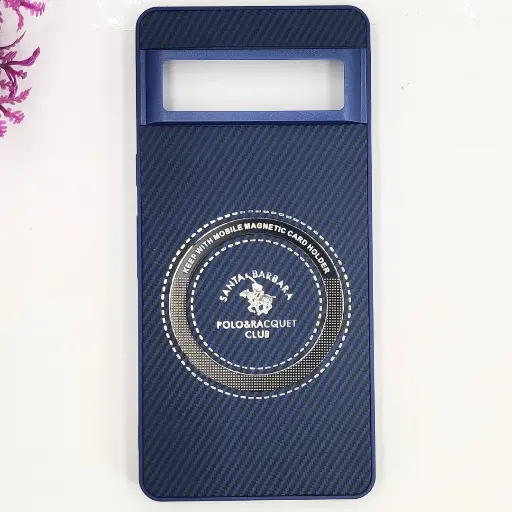 [PO4BGPXL7-19-17] Google Pixel 7 3D Polo Leather Carbon Fiber Texture With Magsafe Wireless Charging Compatible Back Case (Navy Blue)