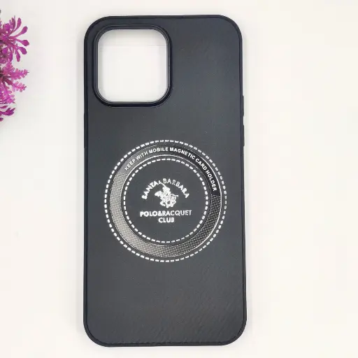 [PO4BIP14PMAX-19-2] iPhone 14 Pro Max 3D Polo Leather Carbon Fiber Texture With Magsafe Wireless Charging Compatible Back Case (Black)