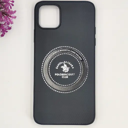 [PO4BIPXIMAX-19-2] iPhone 11 Pro Max 3D Polo Leather Carbon Fiber Texture With Magsafe Wireless Charging Compatible Back Case (Black)