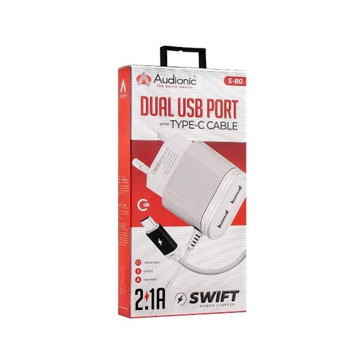 [C1C3T1AD-1] Audionic Swift S-80 Type-C Charger - Fast Charging Solution